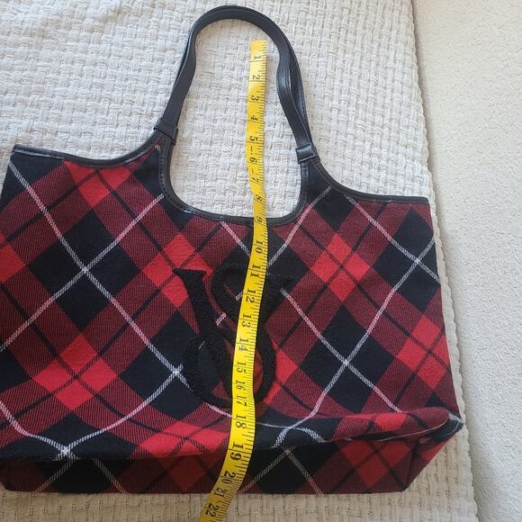 Victoria's Secret Stylish Red and Black Plaid Tote Bag - Picture 5 of 5
